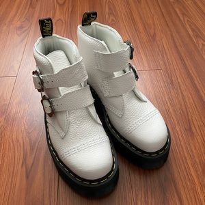 DOC MARTENS Devon flower buckle platform leather boots in white BRAND NEW